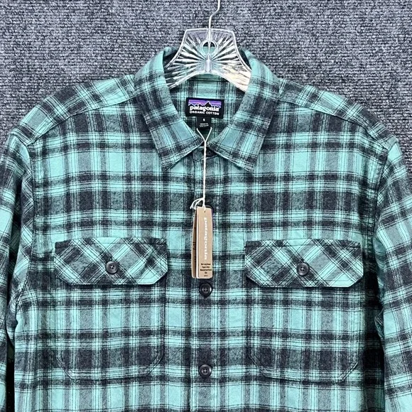 Patagonia Mens S LS Green Plaid Organic Cotton Midweight Fjord Flannel Shirt NWT
